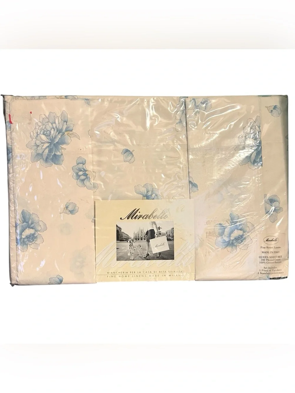 Vintage Mirabello 200 Thread Count 100% Cotton Percale Floral Queen Sheet Set